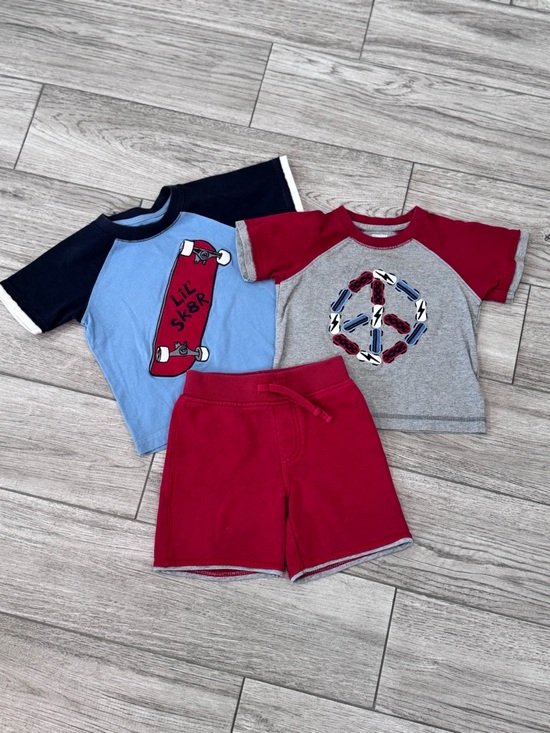 Gymboree Other - 3 Pieces! Gymboree Skateboard T-Shirts Red Shorts Set Boy Size 18-24 month